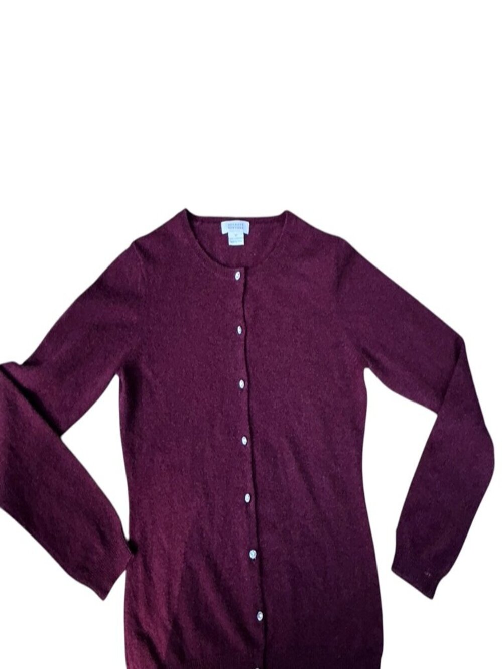 Barneys New York 100% cashmere rhinestone buttons burgundy Fall Holiday sweater